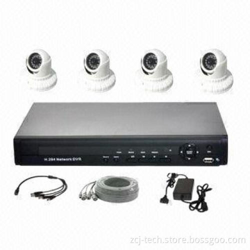 Security System with 4-Channel 3G/Wi-Fi Function DVR and Dome IR Camera